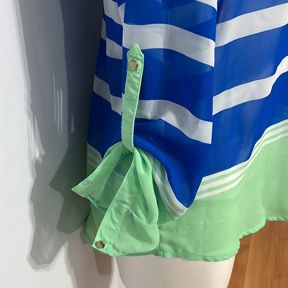 Apt 9 Lightweight Striped Blouse Blue White Green - Picture 4 of 8